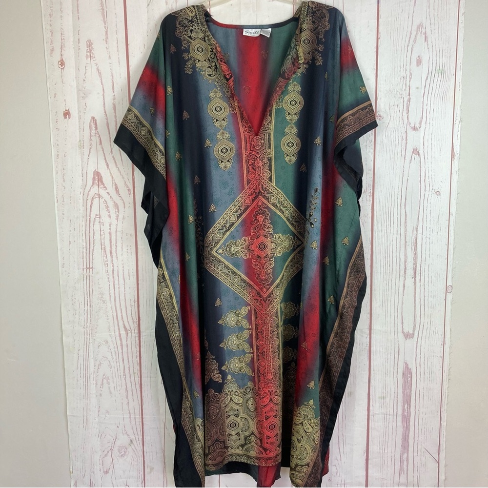 Vintage Sante Classics One Size Multicolor Boho Kaftan Dress Patio Artsy Maxi